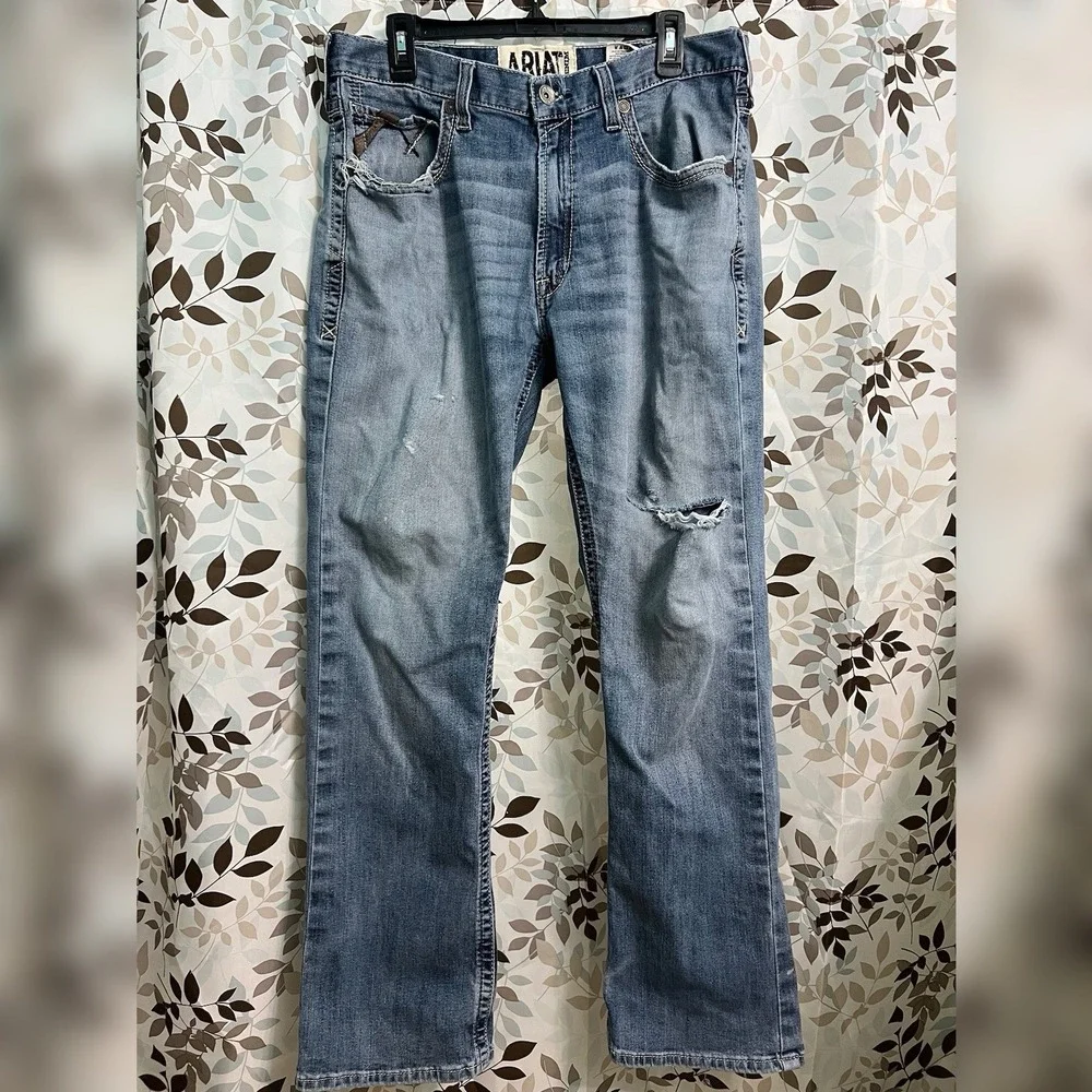 Ariat Jeans Mens 34x31 M5 Slim Boot Leg Denim Rodeo Cowboy Work Pants Thrashed